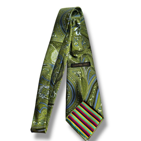 COUNTESS MARA 100% Silk Necktie Green Paisley Multicolor Striped Tip - Picture 9 of 14